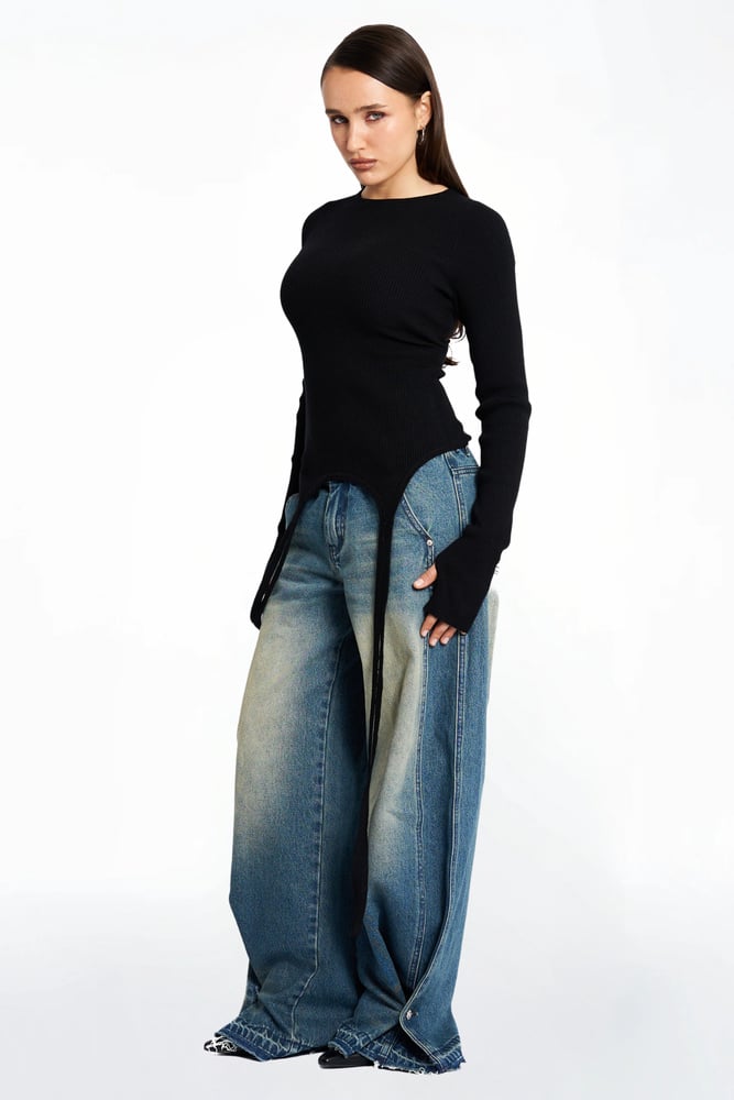 Washed Mid Waist Button Jeans